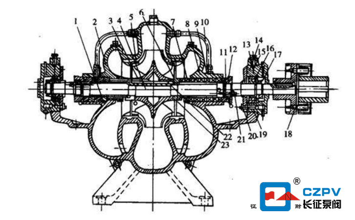 單級雙吸離心泵的結構圖